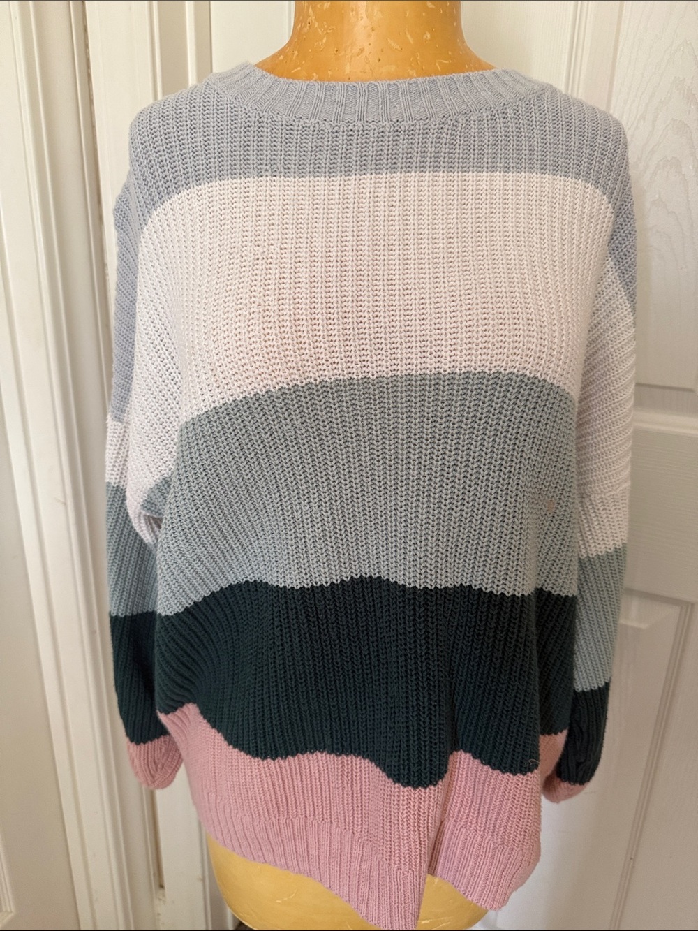 Hollister Striped Scoopneck Sweater in Pink, Gray & White